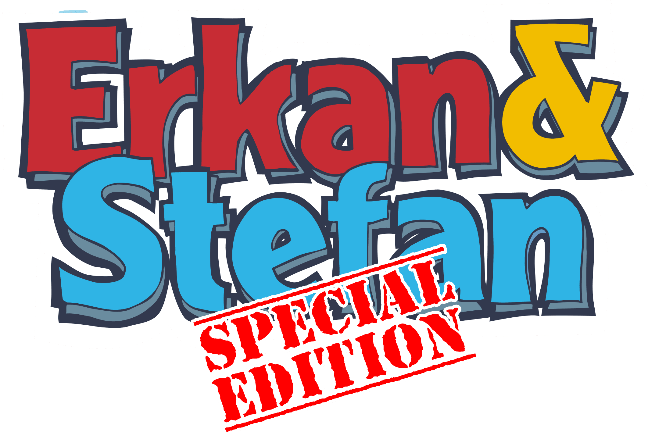 Logo: Erkan & Stefan in rot, gelber und blauer Farbe mit knallroter Special Edition in Stempeloptik