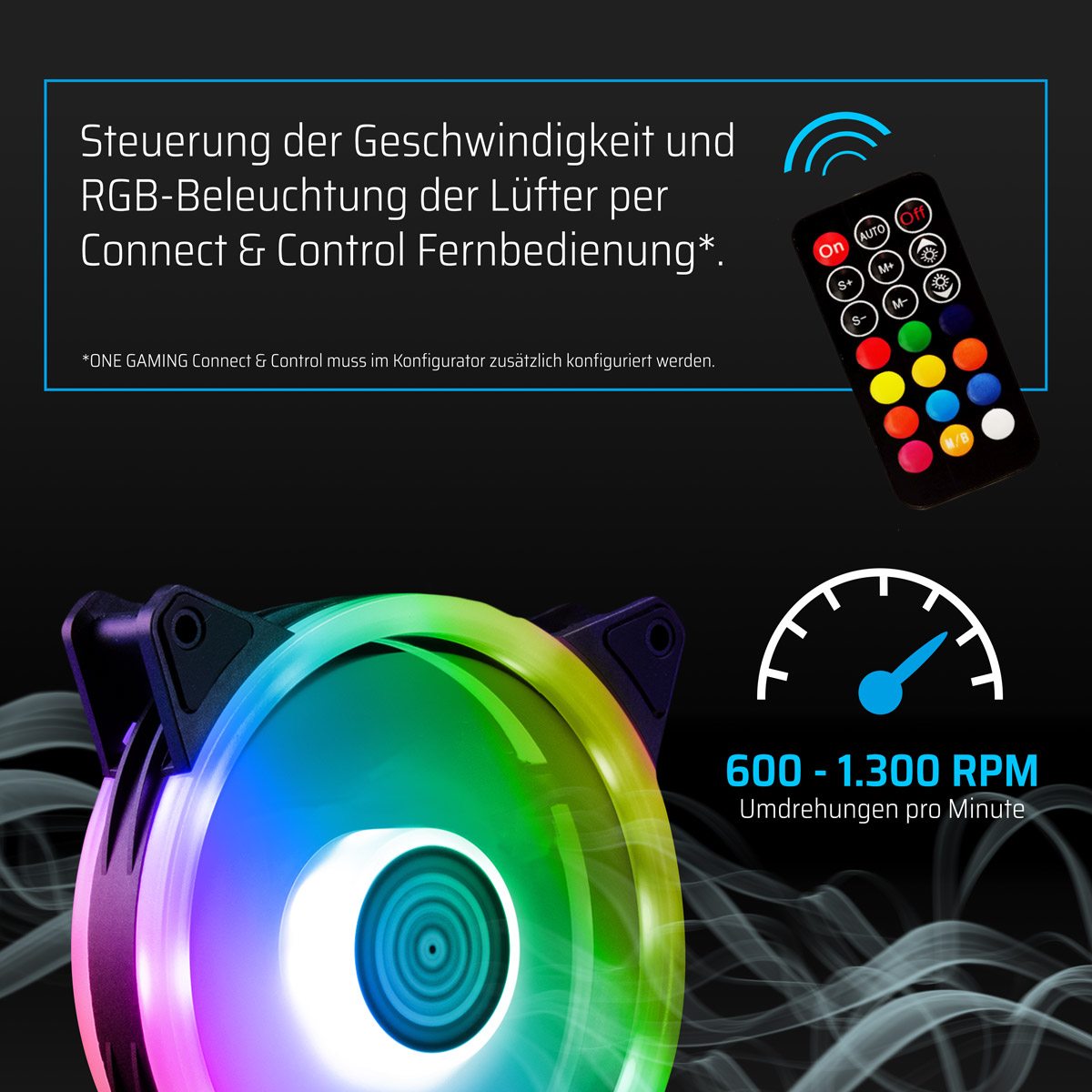 RGB-Lüfter One Gaming Double Ring 14 mit steuerbarer Beleuchtung