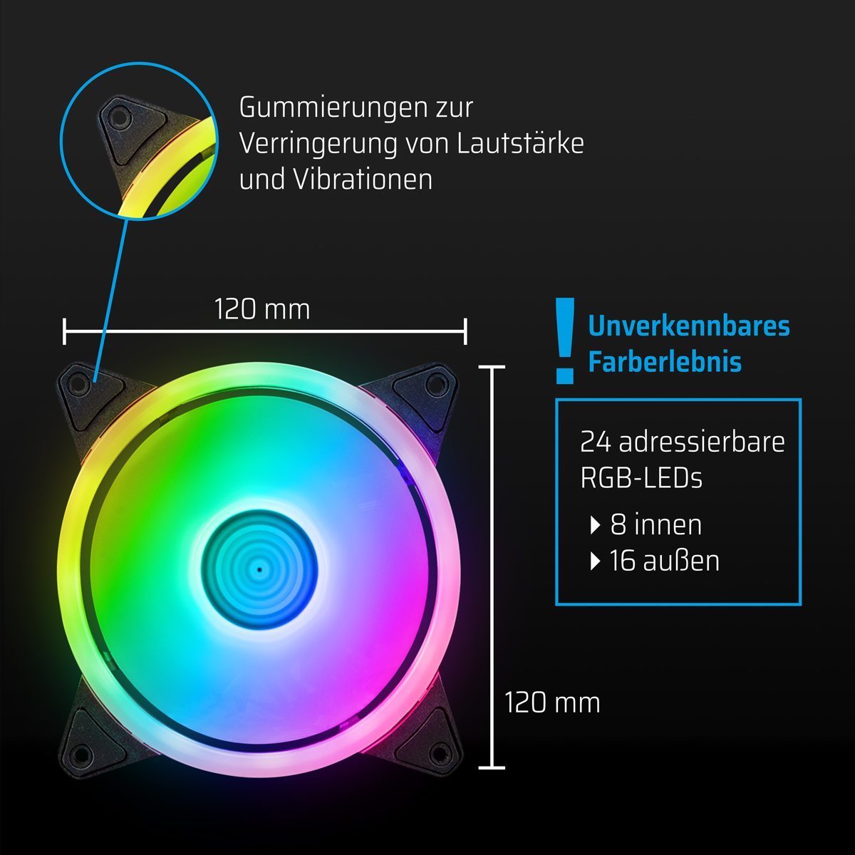RGB-Lüfter One Gaming Double Ring 12 mit steuerbarer Beleuchtung